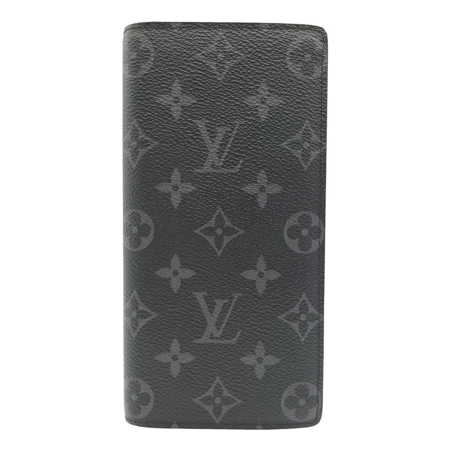 ルイヴィトン Louis Vuitton LV ポルトフォイユ ブラザ モノグラム エクリプス 二つ折り 長財布 ウォレット シンプル ブラック グレー シルバー レザー M61697 メンズ レディース 【中古 A品】送料無料