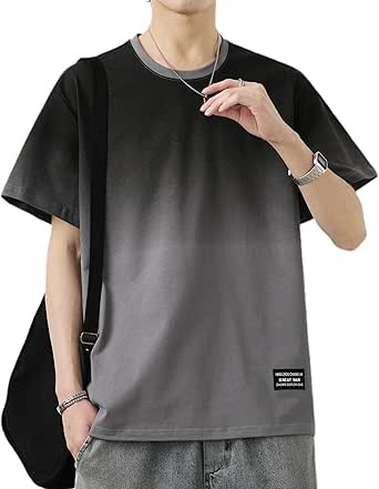 [SHANLIANG] Tシャツ メンズ 半袖 夏服 無地 綿100% 定番 大きいサイズ グラデーション 柔らかい 人気 軽い 薄手 快適 丸首 シルエット おしゃれ ファッション トップス 夏