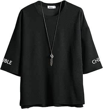 [Yezai] tシャツ メンズ 半袖 夏服 オーバーサイズ 通気性 吸汗 速乾 サイドスリット ゆったり 大きいサイズ 無地 透け感 七分袖