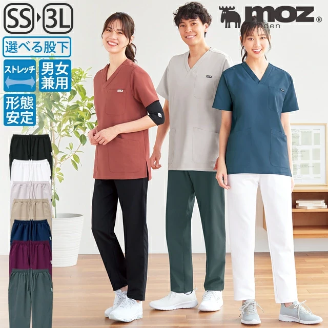 [moz モズ]なめらかストレッチ総ゴムパンツ(男女兼用) スクラブ 白衣 パンツ ズボン かわいい 医療 ナース服 医療用 レディース メンズ 女性 男性 半袖 看護師 調理 ナース 介護士 アンファミエ