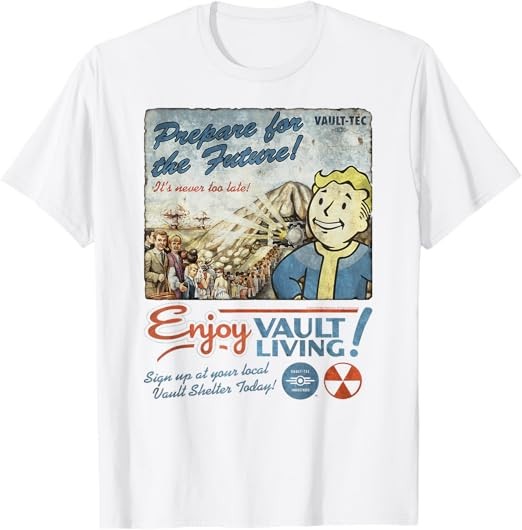 Fallout Video Game Enjoy Vault Living Vault-Tec Retro Ad Tシャツ
