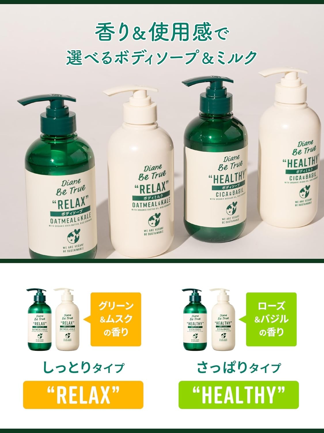 Diane Be True(ダイアン ビートゥルー) ボディソープ [ローズ&バジルの香り] ヘルシー マイルドモイスチャー 本体 400ml 無添加 ボディーソープ