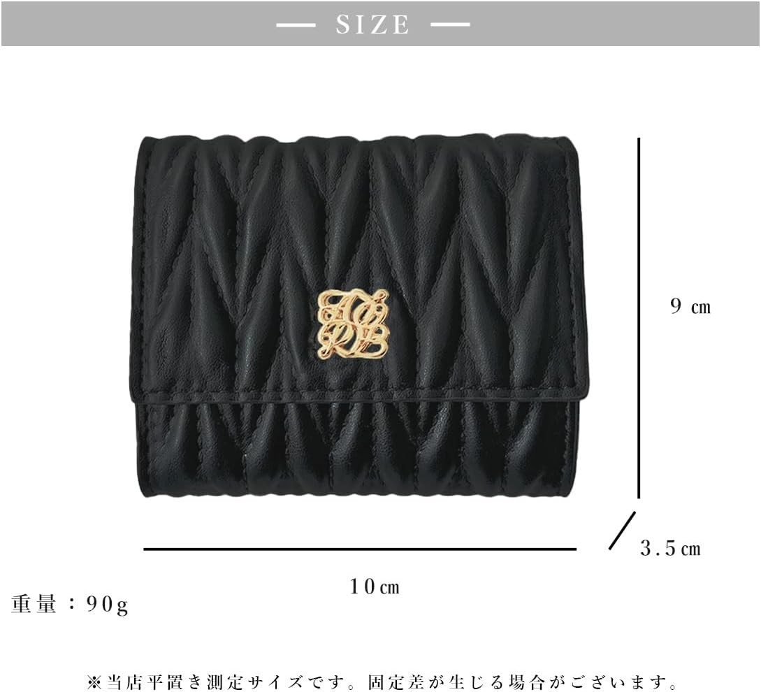 [ジゼル] 財布 三つ折り財布 ミニ財布 コンパクト 使いやすい L字型 BOX型 カードケース 小銭入れ 大容量 ロゴ入り レディース 折りたたみ ギフト プレゼント キルティング 小さい (ブラック)