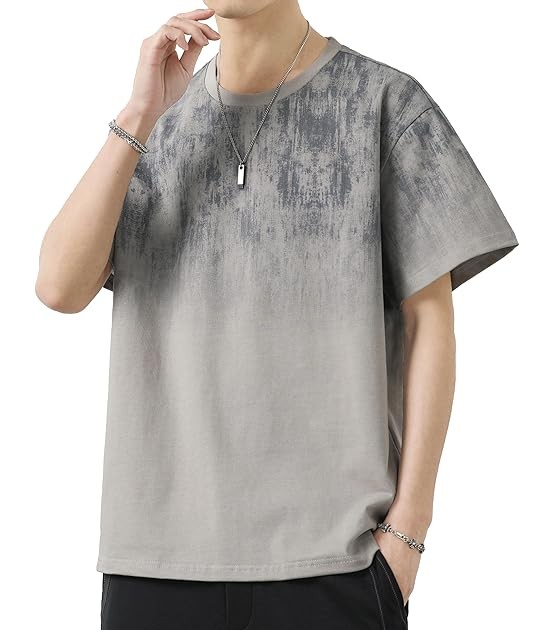 [hxsonw] 夏服 メンズ tシャツ 半袖 無地 綿100% 定番 冷感 グラデーション 大きいサイズ 柔らかい 人気 軽い 薄手 快適 丸首 速乾 涼しい シルエット おしゃれ ファッション トップス 夏