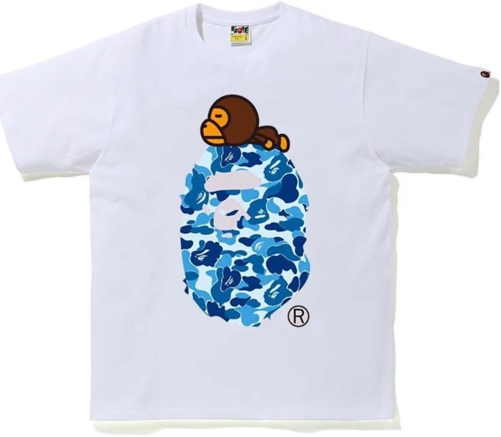 [サル] エイプ 半袖 Tシャツ メンズ 夏青年限定版 迷彩 カートゥーン プリント 綿 柔らかい 快適 クルーネック 半袖シャツ 吸汗性と通気性 カジュアル 大きいサイズ インナーシャツ カップルウェア トップス 男女兼用